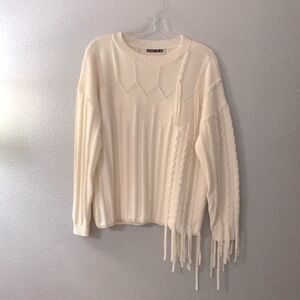 BROADCAST sweater asymmetrically fringed crewneck long sleeve wool blend women S